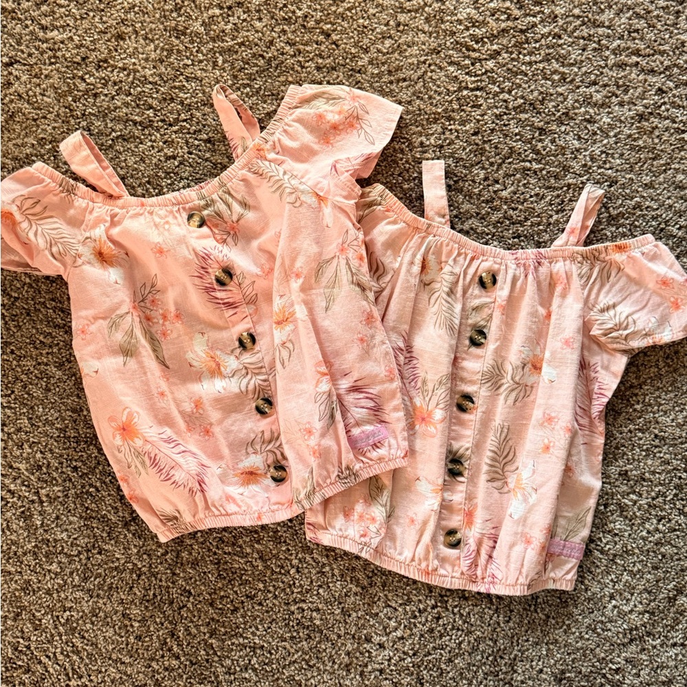 Floral Pink Kids Off-Shoulder Tops